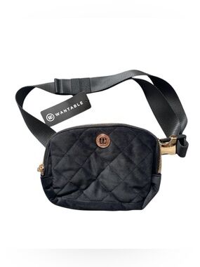 NWT Wantable Black Velvet Quilted Belt Bag